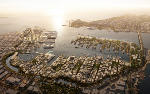 Concept render of X Architects' Zayed Waterfront masterplan at Mina Zayed, Abu Dhabi